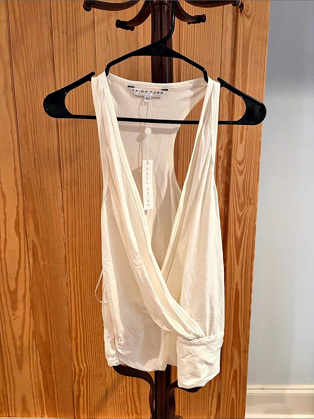 Trina Turk Draped White Bodysuit Size XS NWT